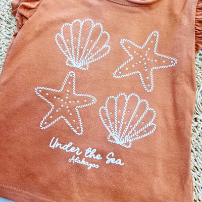 Conj. Blusa Under the Sea e Short - Caramelo